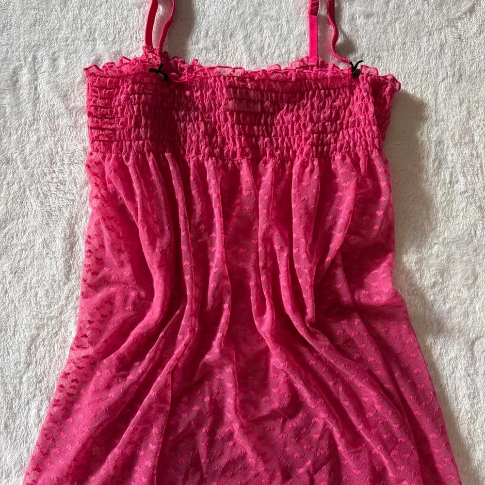 No Boundaries Hot pink Y2K-style sheer babydoll cami top